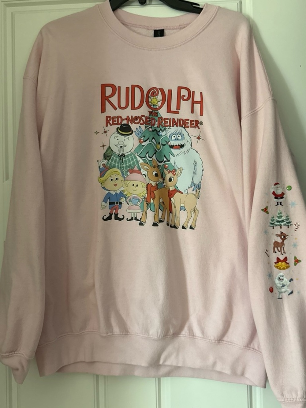 Gildan Light Pink Rudolph The Red-Nosed Reindeer Crewneck Sweatshirt